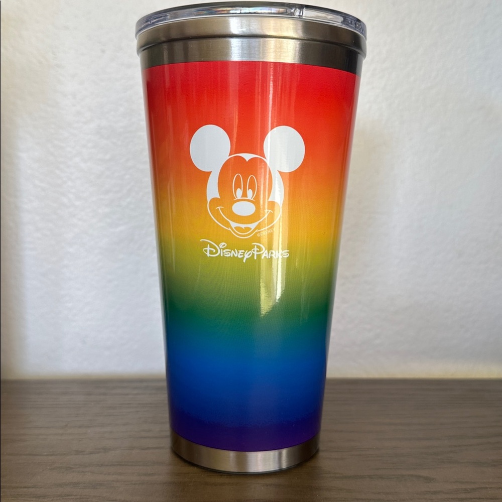 Disney Parks Mickey Rainbow Pride LGBTQ Travel Drink Cup Tumbler with Lid NWT